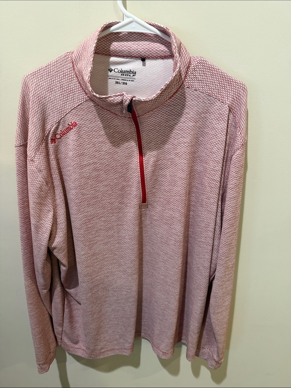 Columbia Pink Textured Quarter-Zip Pullover with Red Zip